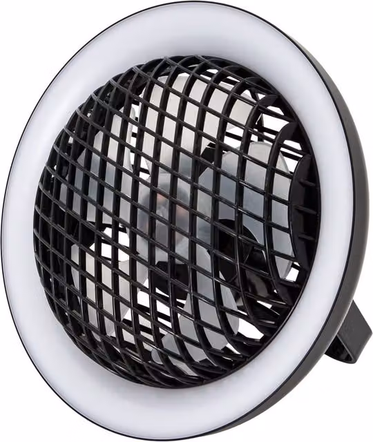 Happy Homewares Rechargeable 3 Speed Desk Fan with Dimmable LED Halo Ring Light in Black