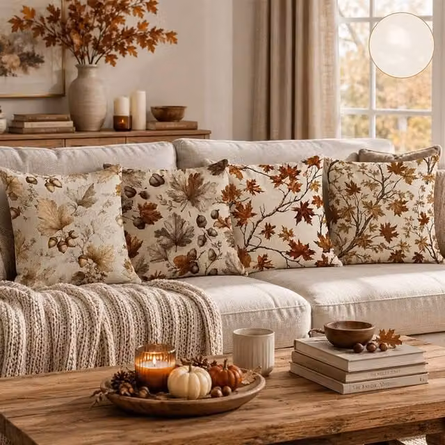 Lovii Set of 4 Autumn Floral Decorative Cushion Covers, Multicolour, W/D/H: 45 x 45 x 45 cm