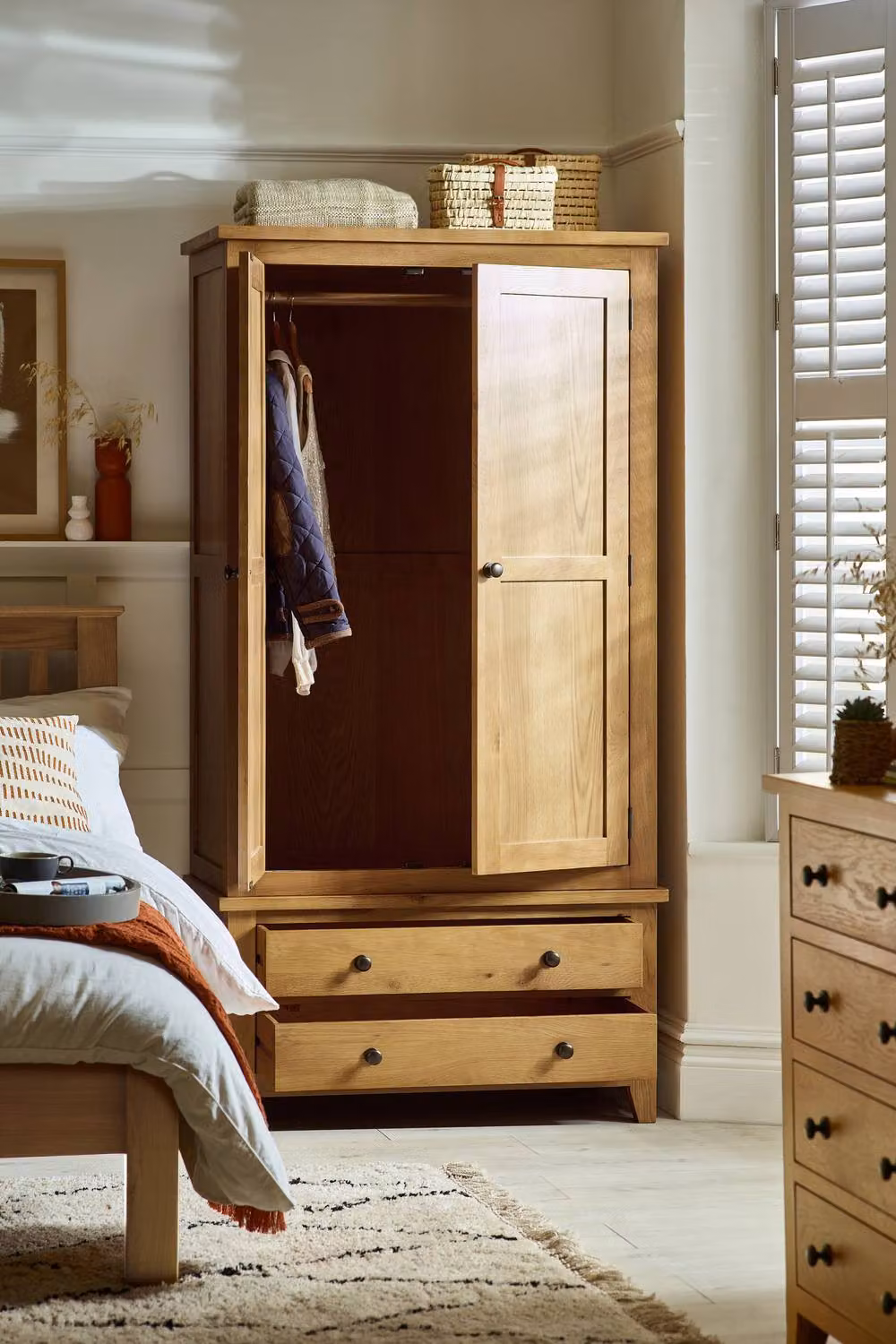 Julian Bowen Marlborough 2 Door 2 Drawer Waxed Oak Combination Wardrobe, H 190 x W 97 x D 55 cm – 5
