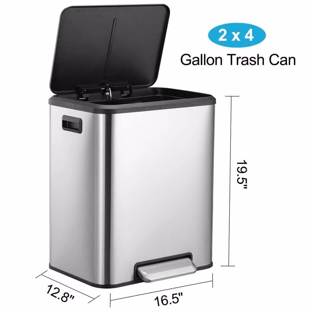 KORVIXA 30L Stainless Steel Kitchen Recycling Bin with Pedal, Silver, W/D/H: 100 x 100 x 100 cm – 2