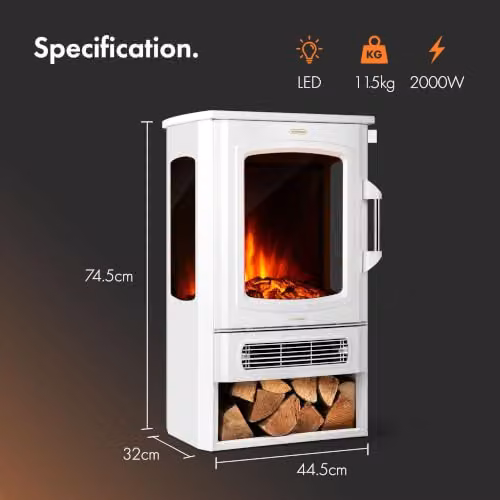 VonHaus 2000W Electric Log Burner in White, W/D/H: 74.5 x 32 x 32 cm – 5