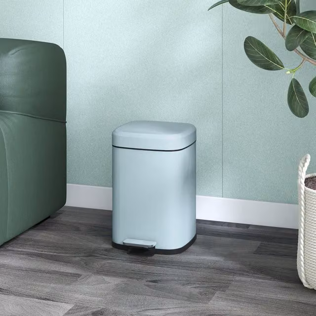 HOMCOM Fingerprint Proof Kitchen Pedal Bin with Removable Inner Bucket, Green, Width: 24.5 cm, Height: 12 cm