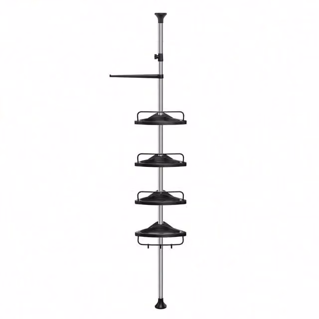 SONGMICS Adjustable Black Metal Freestanding Corner Bathroom Shelf
