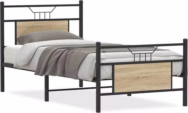Berkfield Home Sonoma Oak Bed Frame in Brown, W/D/H: 80 x 200 cm