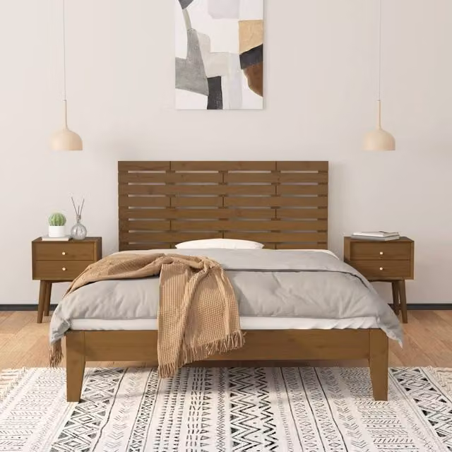 Berkfield Home Solid Wood Pine Wall Headboard in Honey Brown, W: 146 cm, D: 3 cm, H: 63 cm