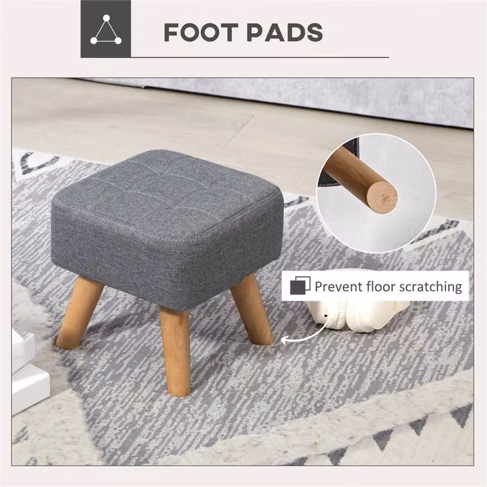 Nordara Modern Rectangular Fabric Footstool in Grey with Rubberwood Legs – 2