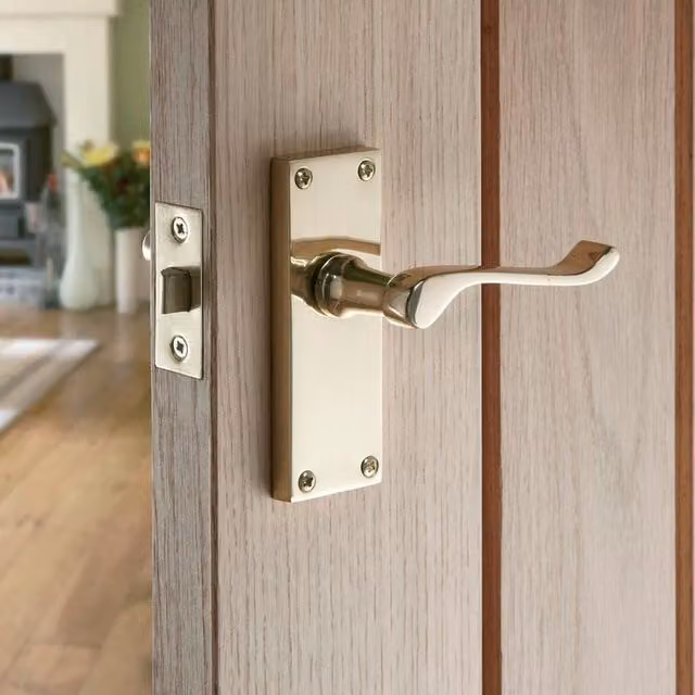 Golden Grace Polished Brass Lever Latch Door Handle in Gold