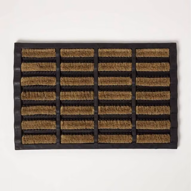 Homescapes Heavy Duty Rectangular Coir and Rubber Doormat, Black, W/D/H: 60 x 40 x 1 cm