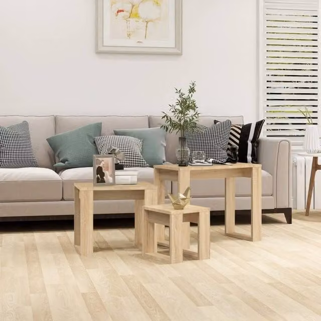 Berkfield Home Nesting Tables, 3 Piece Set in Sonoma Oak Light Brown Engineered Wood