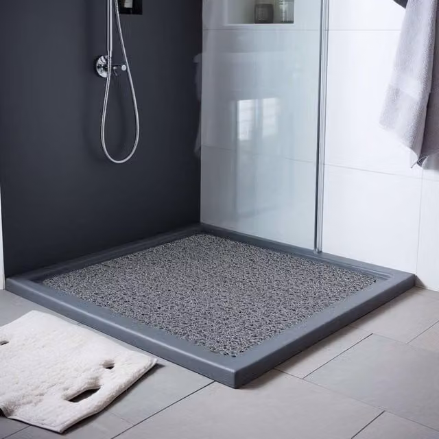 Nicoman Anti Slip PVC Loofah Shower Mat in Grey, W/D: 60 x 60 cm