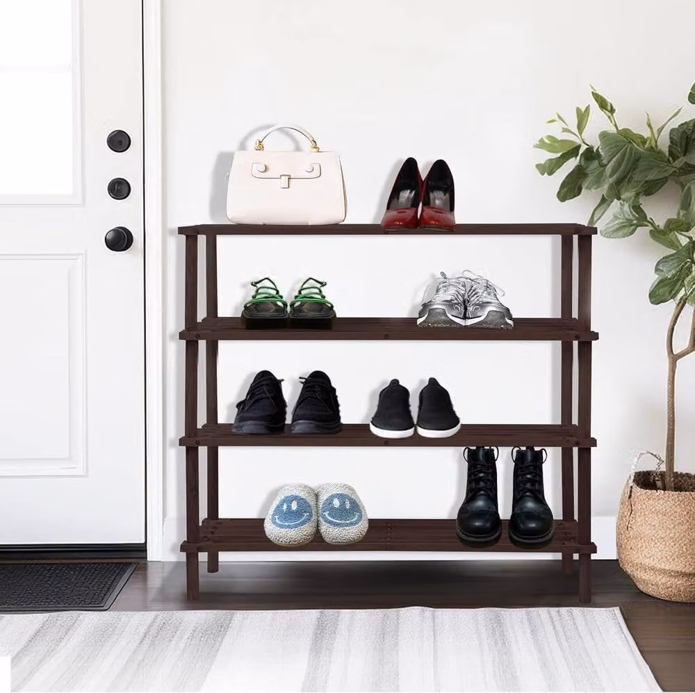 BARGAINS-GALORE 4 Tier Wooden Shoe Rack and Footwear Storage Organiser in Dark Oak Brown – 2