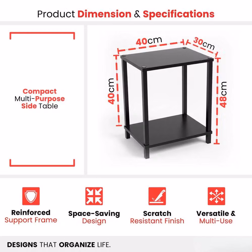 KORVIXA Black Metal Side Table and Coffee Table, W/D/H: 40 x 30 x 48 cm – 2