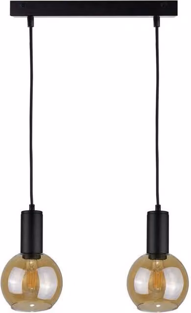 Netlighting Jantar Bar Pendant Ceiling Light in Black with Transparent Glass and 2x E27 Sockets, Diameter: 50 cm
