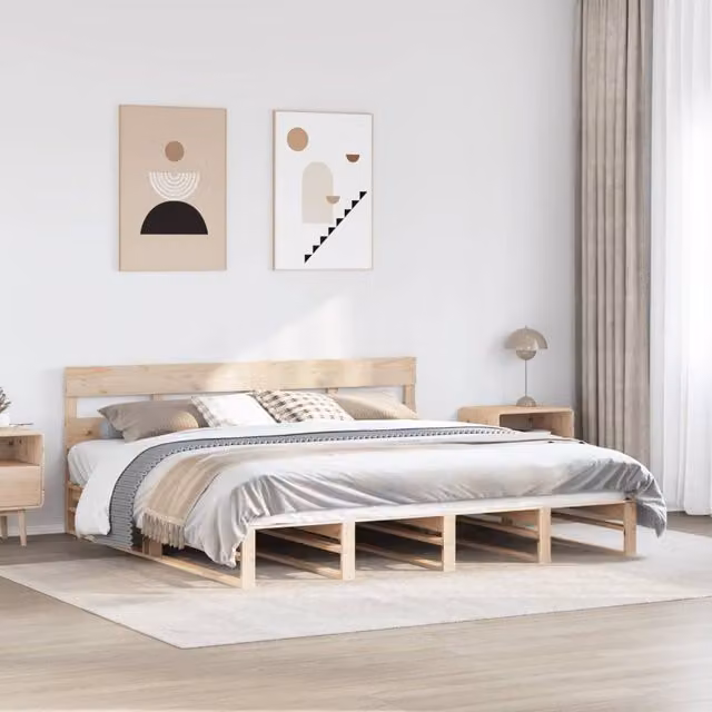 Berkfield Home Solid Wood Pine Bed Frame in Brown, 200 x 200 cm