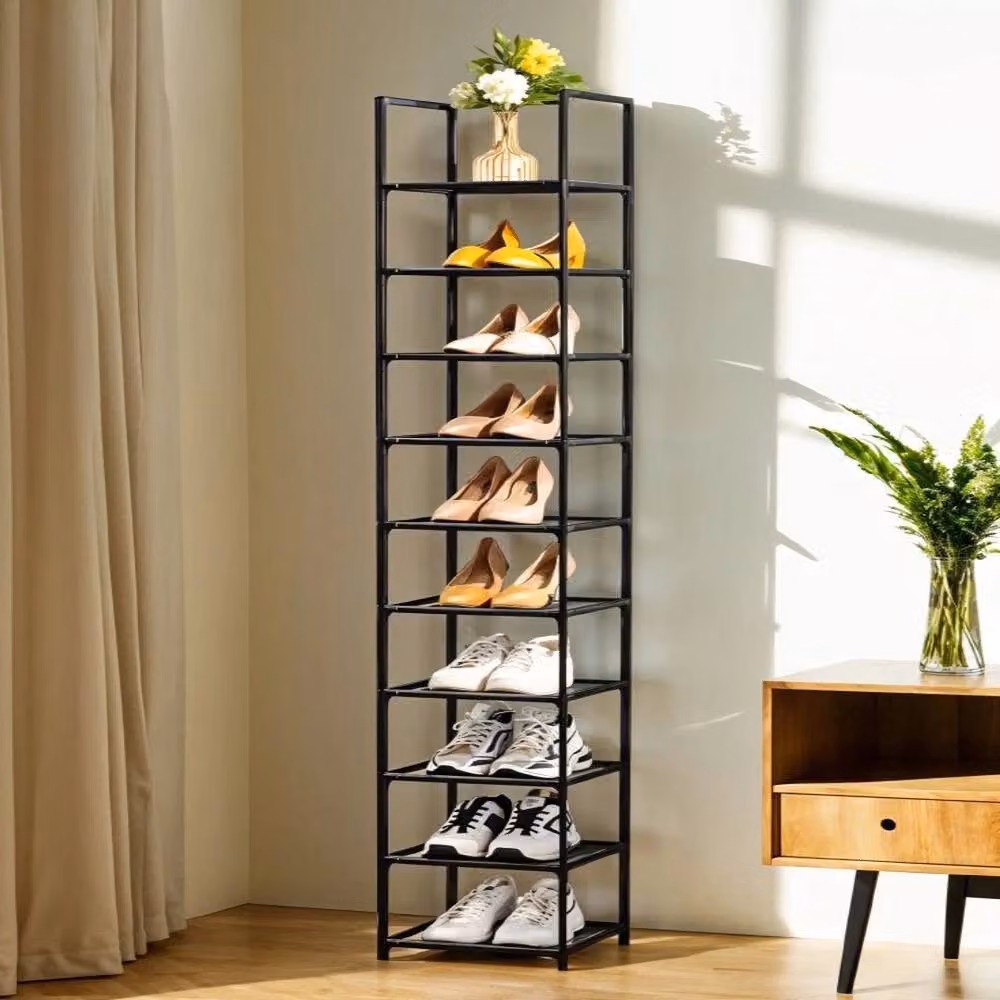 KORVIXA 10-Tier Narrow Freestanding Shoe Rack in Black, W/D/H: 100 x 100 x 100 cm – 4