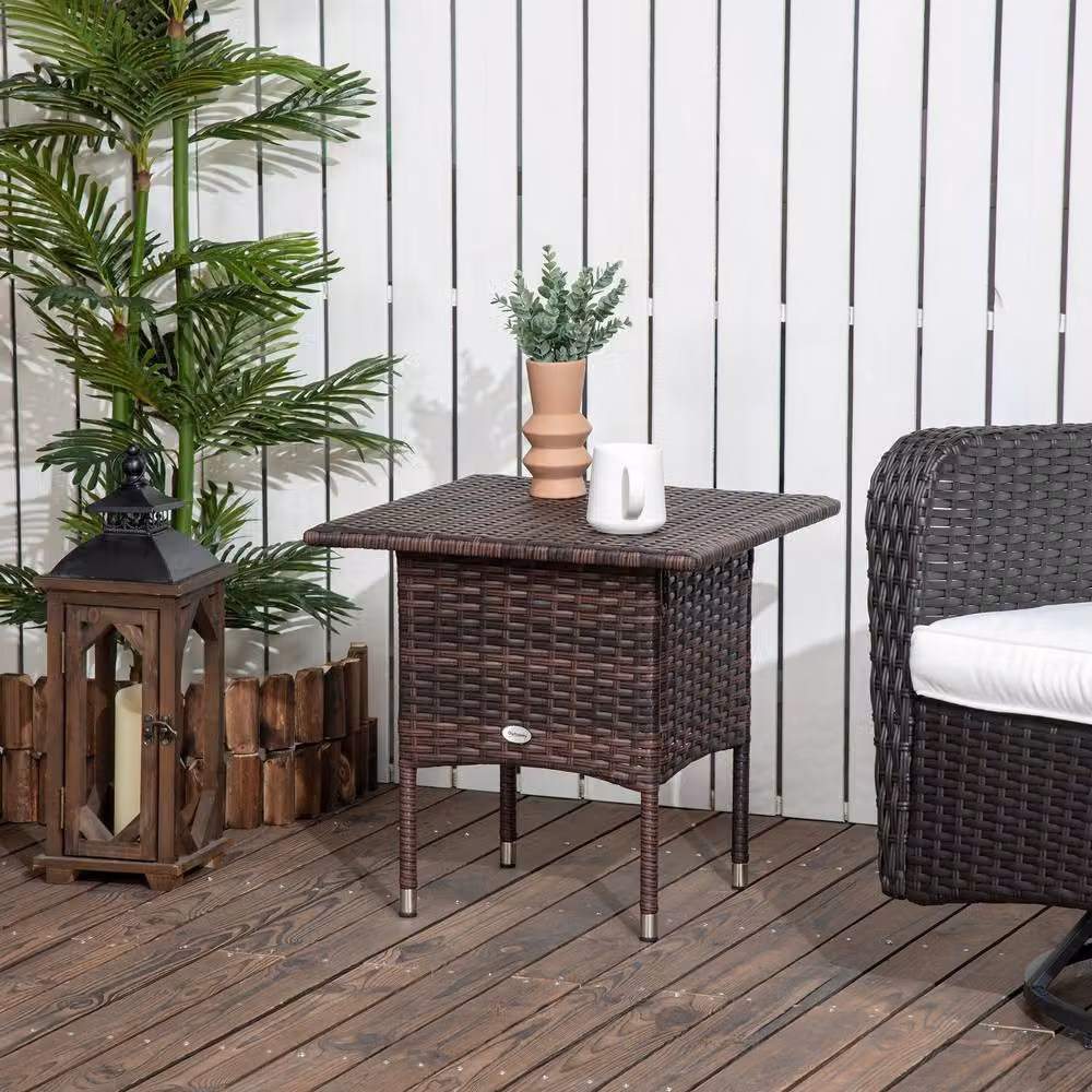 ERGOVEXA Brown Outdoor Rattan Side Table with Plastic Board, W/D/H: 50 x 50 x 47 cm – 4