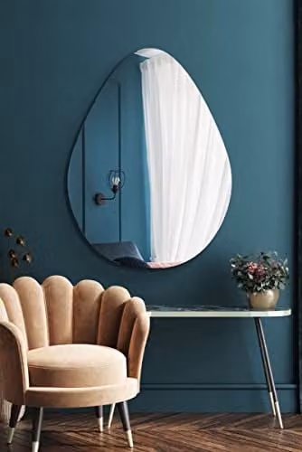 MirrorOutlet The Lapillus Frameless Modern Pebble Wall Mirror in Silver with Black Wooden Backing, W: 120 cm, H: 80 cm – 1