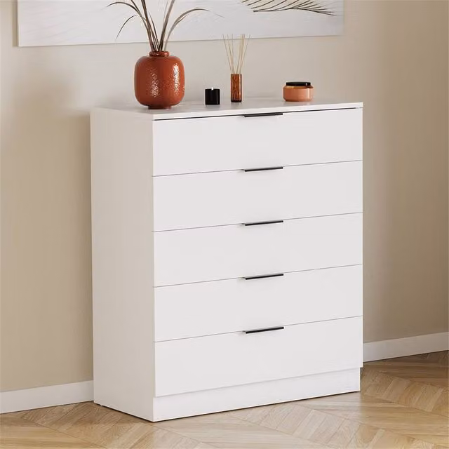 EONLION Modern 5 Drawer White Bedroom Storage Chest