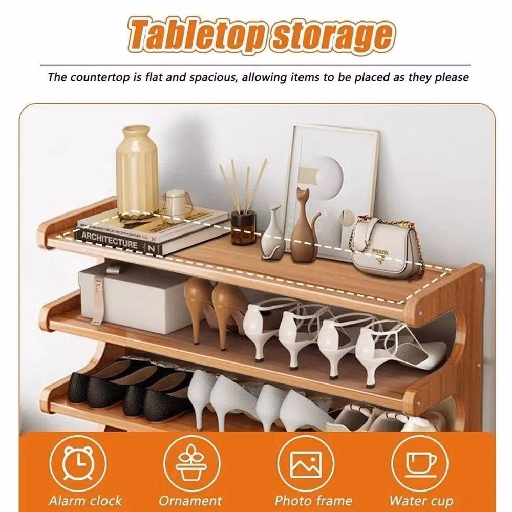 FLAVORA 6 Tier Wooden Shoe Rack Storage Shelf Unit in Natural Sand Brown – 2