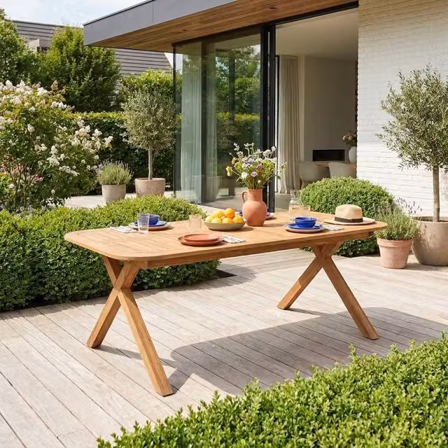 sweeek Extendable Acacia Wood Garden Table in Beige, Seats 6-8