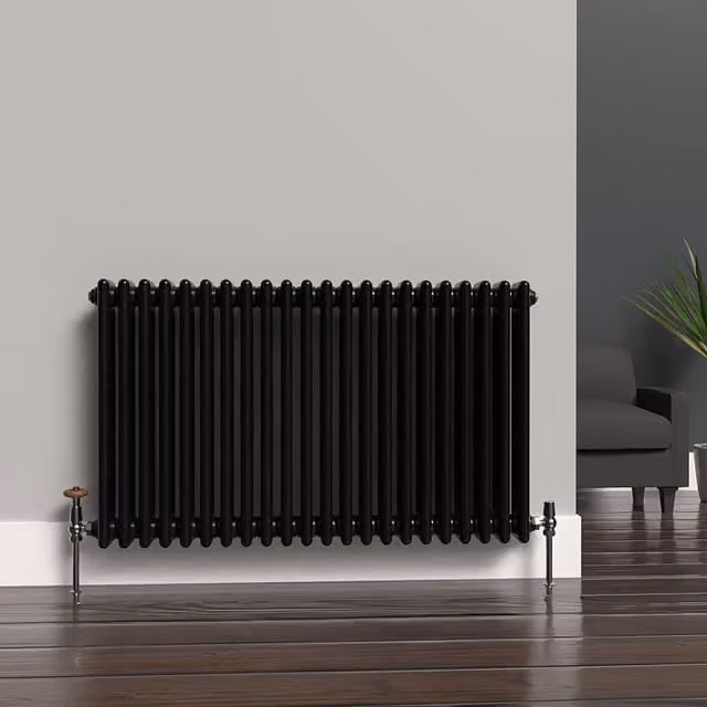 Lux Heat Horizontal Column Radiator in Black, W: 60 cm, H: 101 cm