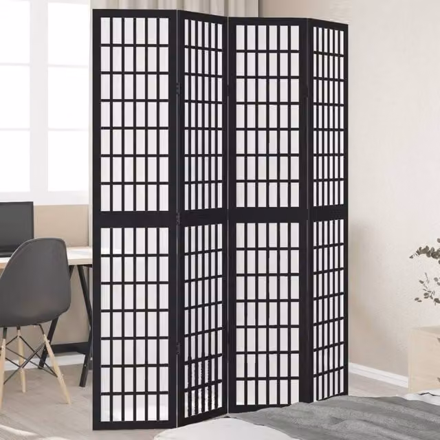 Berkfield Home 4-Panel Room Divider in Black Solid Paulownia Wood
