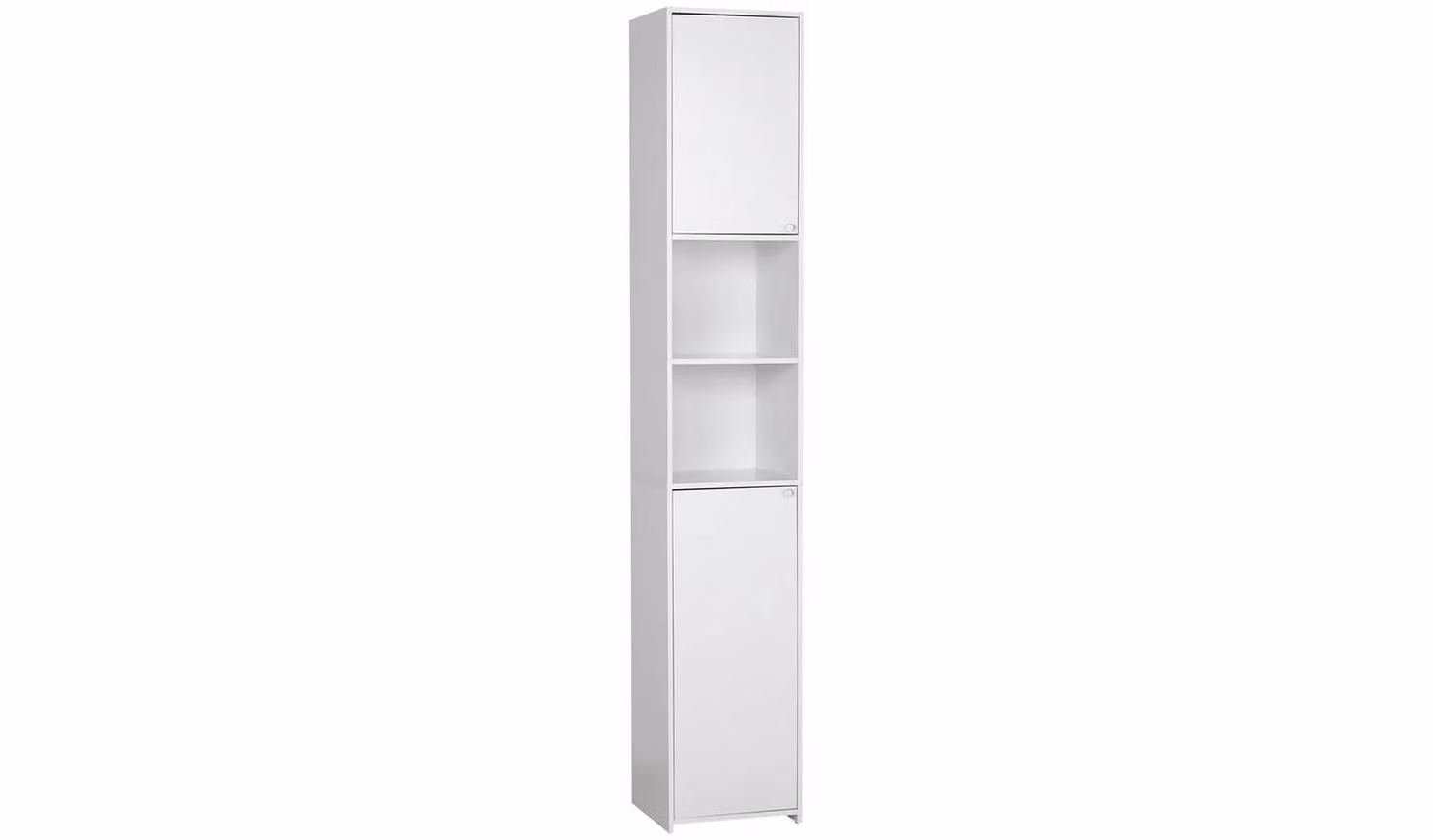 Prime Tallboy White Bathroom Storage Organiser with Hinged Doors and Adjustable Shelves, H 190 x W 33 x D 30 cm