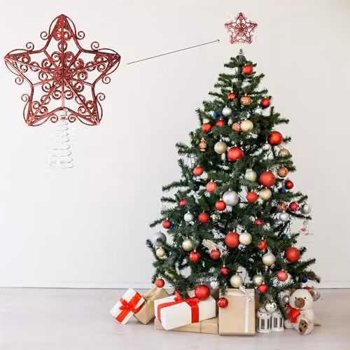 Shatchi Red Glitter Star Christmas Tree Topper, 14.5 cm – 3