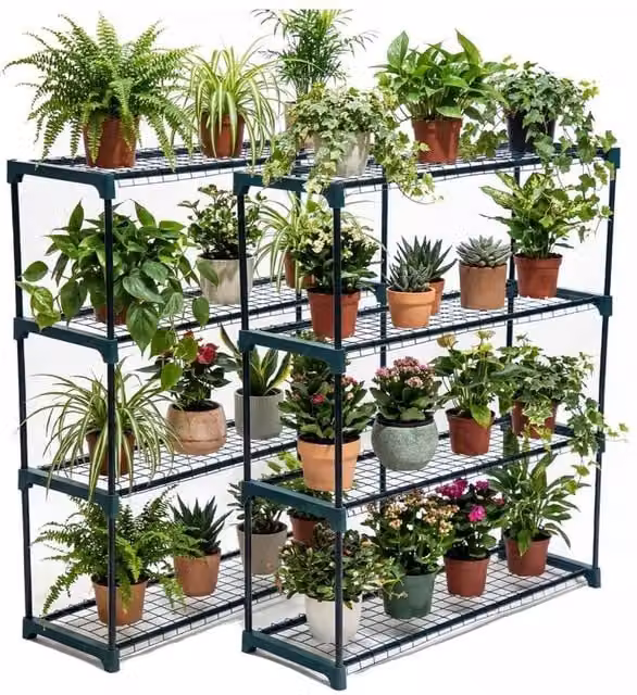 EONLION 4 Tier Green Metal Greenhouse Staging Plant Stand, Width: 100 cm