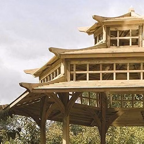 Rowlinsons Oriental Pagoda Garden Structure in Brown, W: 402.5 cm, D: 329 cm, H: 332 cm – 3