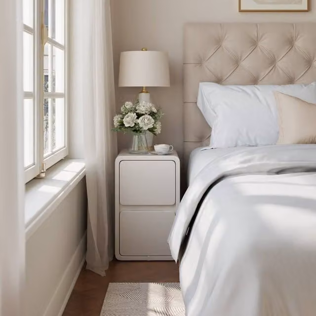 YQJJGL Solid Wood 2-Tier Nightstand in White, W/D/H: 30 x 30 x 47 cm