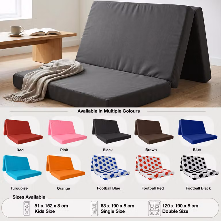 Rest Relax Badenia Visco Therapy Tri Folding Futon Mattress with Removable Cover, Black, W/D/H: 120 x 200 x 8 cm