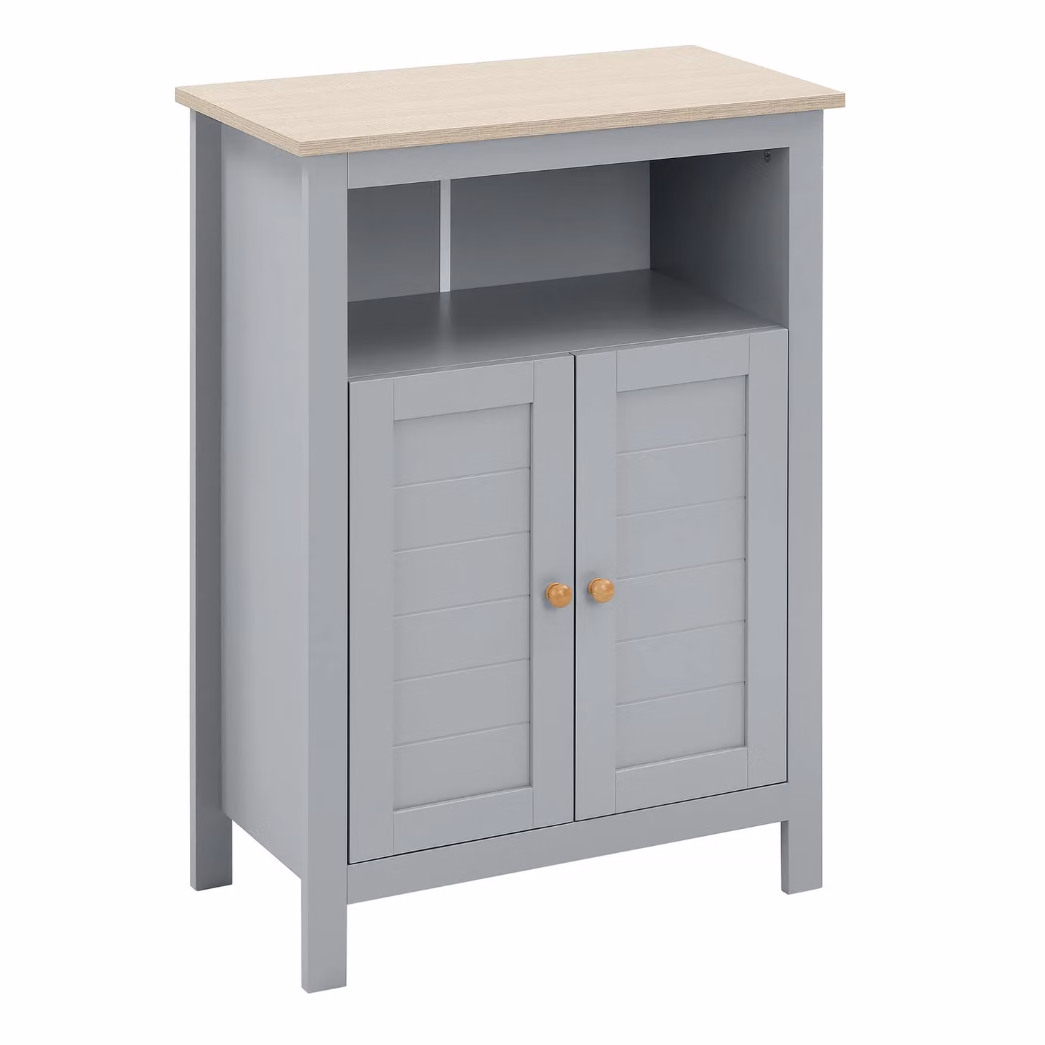 Kleankin Grey Freestanding Bathroom Floor Cabinet with Hinged Doors and Adjustable Internal Shelves – 2