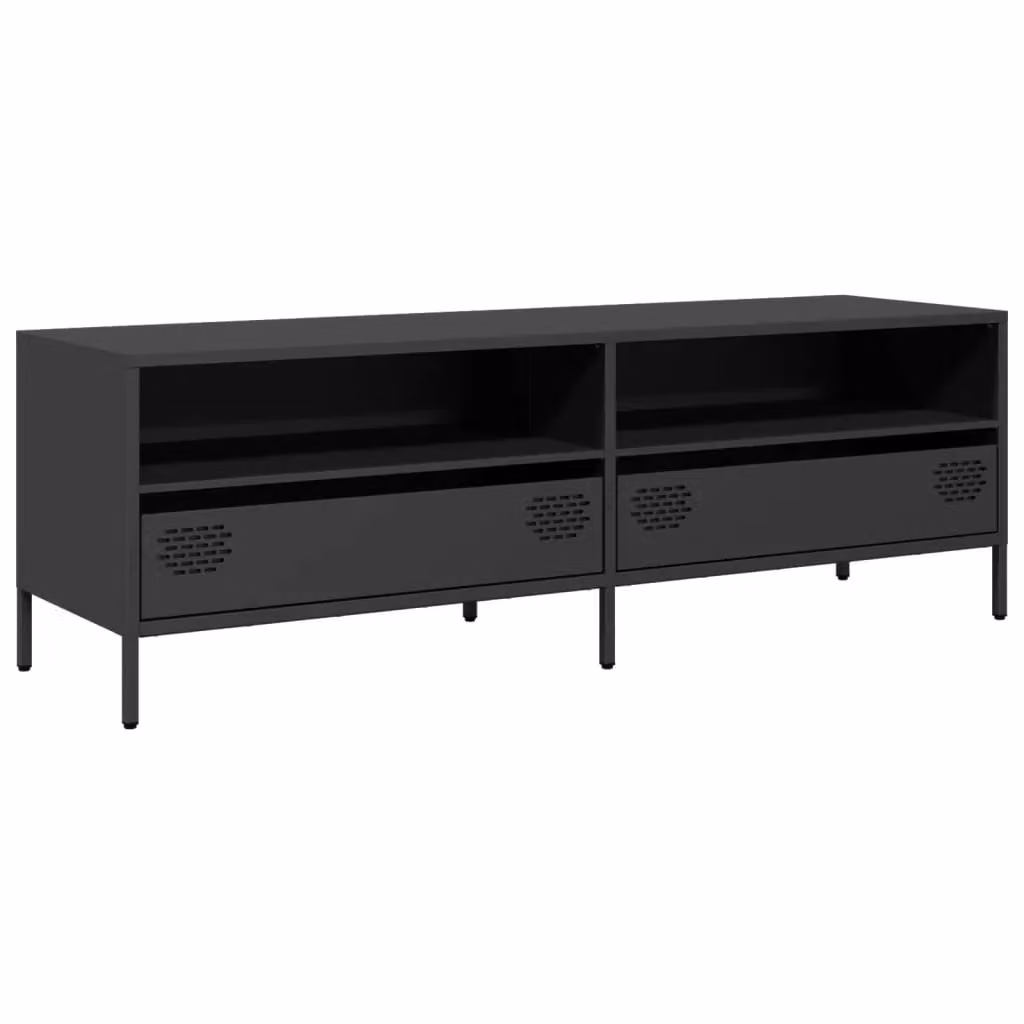 Berkfield Home Industrial TV Cabinet in Black Matt Cold-rolled Steel, W: 135 cm, D: 39 cm, H: 43.5 cm – 2
