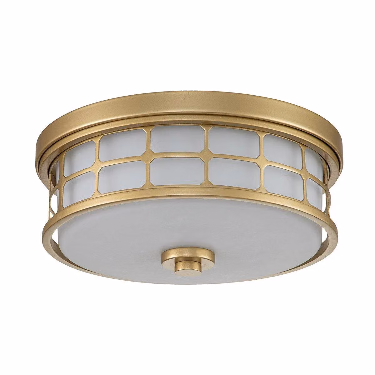 Quoizel Guardian Cylindrical Ceiling Light in Painted Natural Brass and Yellow Glass, IP44 Rated – 2