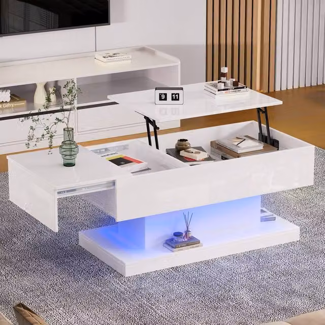 ModernLuxe High Gloss White Extendable Coffee Table with Lift Up Storage – 1