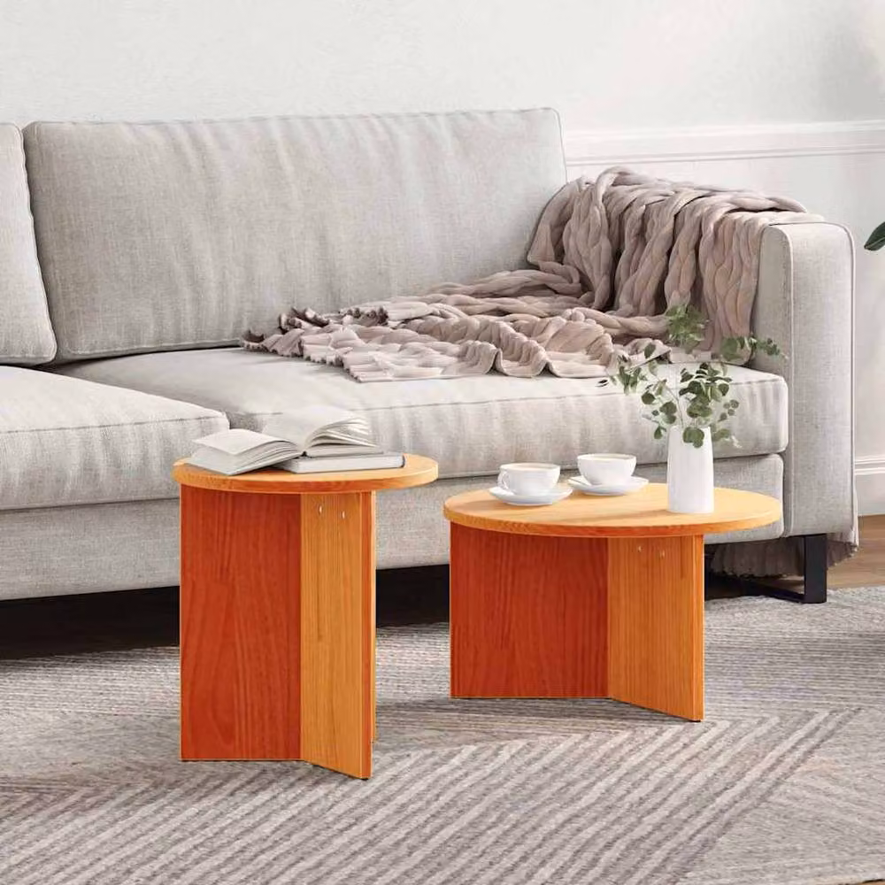 Berkfield Home Elegant 2-Piece Coffee Table Set in Wax Brown Solid Pine Wood – 2