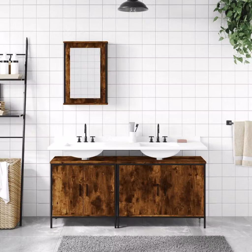 Berkfield Home 3 Piece Industrial Bathroom Furniture Set in Smoked Oak Brown – 2