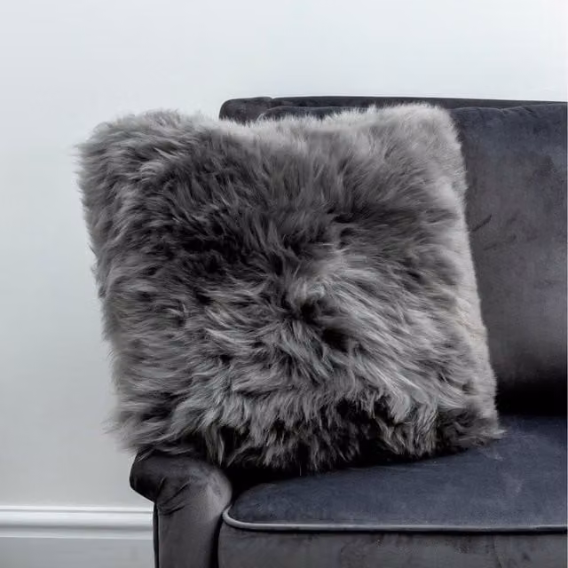 Native Natural Grey Square Natural Sheepskin Cushion with Velvet Wool – 1