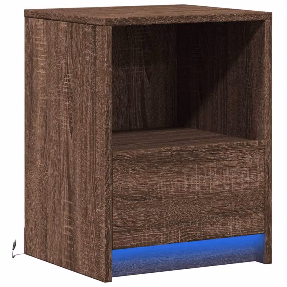 Berkfield Home Modern Bedside Cabinet with Integrated LED Lights in Brown Oak Engineered Wood – 2