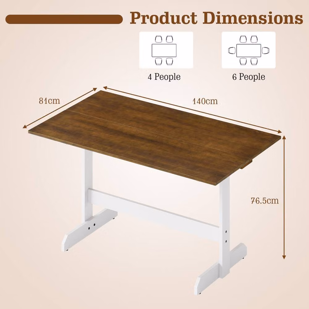 Gymax Brown Rubberwood Solid Wood Trestle Dining Table, 140 cm – 3