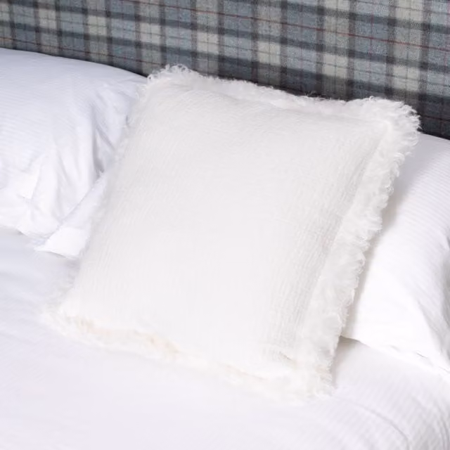 Native Natural White Linen and Lambskin Square Cushion W/D/H: 45 x 45 x 45 cm