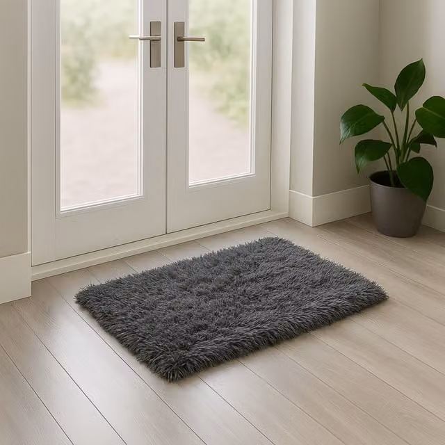 Velosso Modern Shaggy High Pile Rectangular Mat, Anthracite Grey, W: 60 cm, D: 40 cm