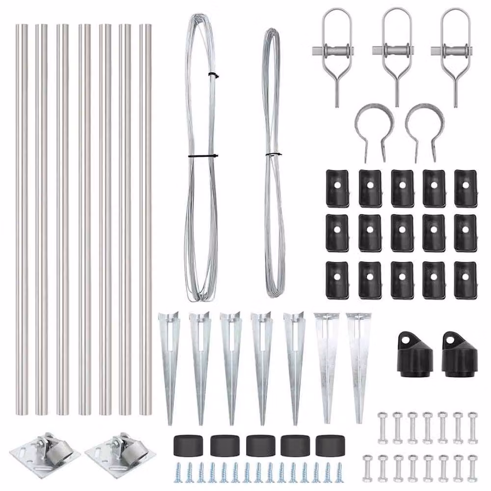 Berkfield Home Set of 7 Round Steel Fence Posts in Silver – 2