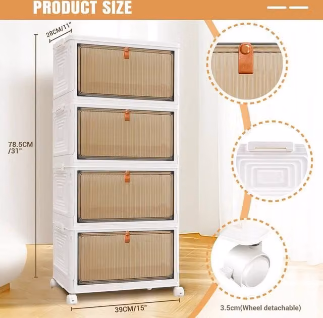 FORGEVIO 4 Tier Storage Boxes with Lid in White, W/D/H: 39 x 28 x 78.5 cm – 1