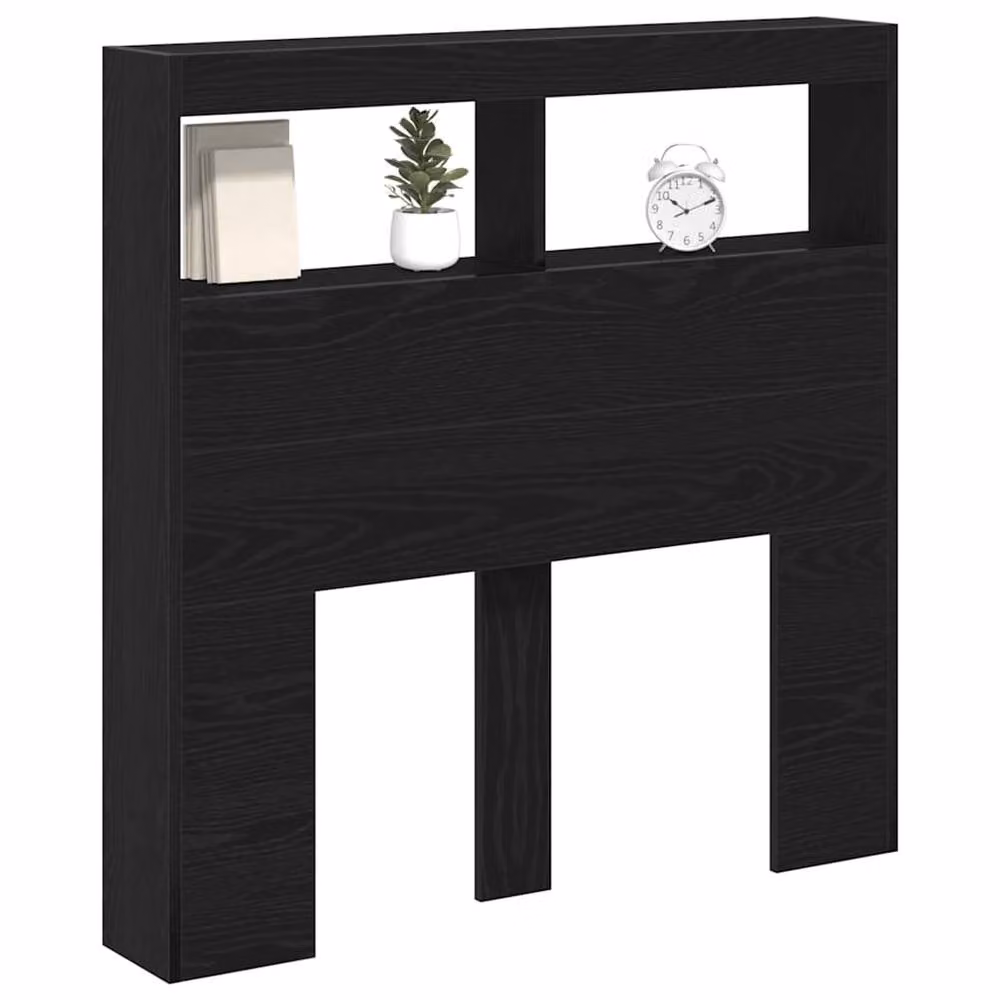 Berkfield Home LED Headboard Cabinet in Black Oak, W: 100 cm, D: 17 cm, H: 102 cm – 5
