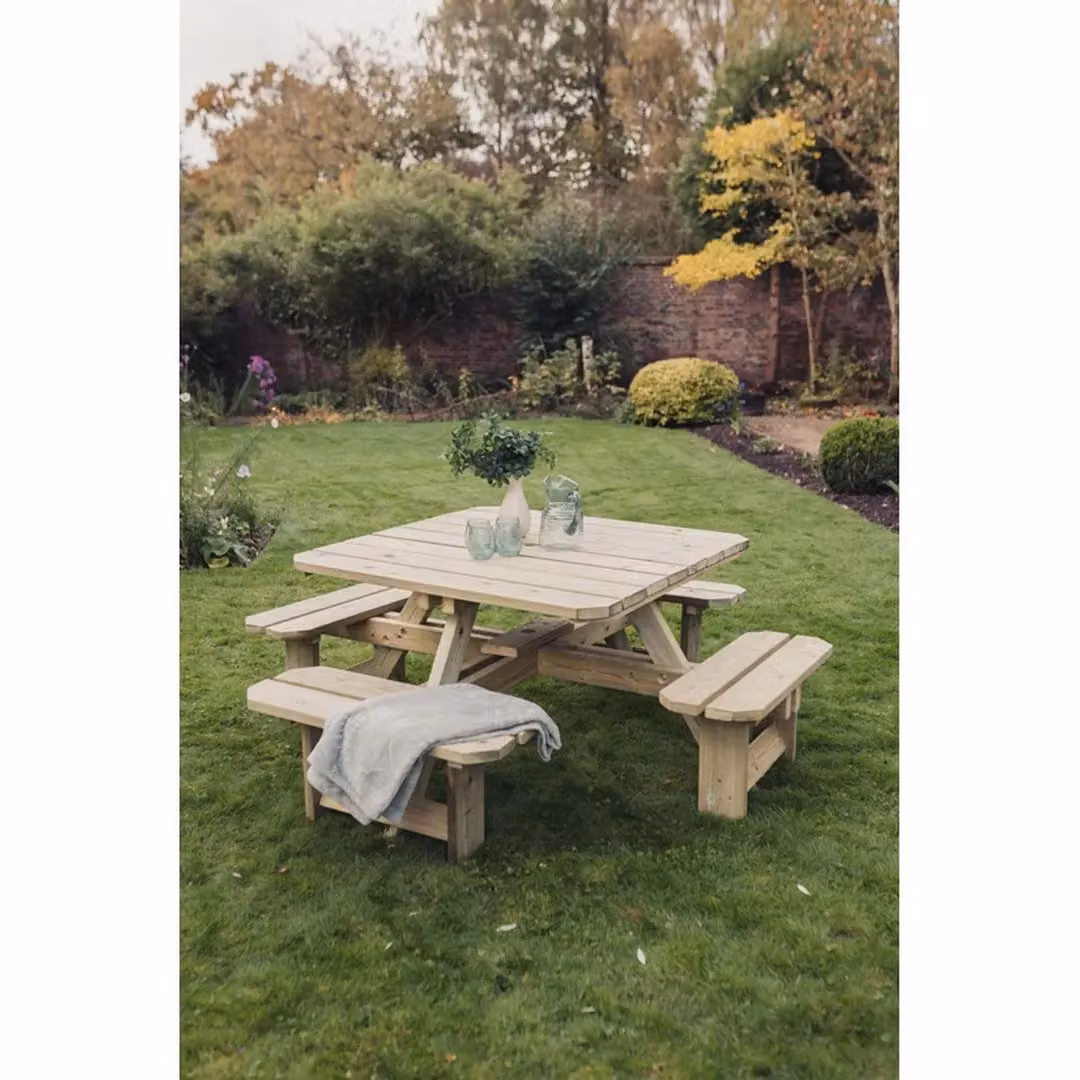Churnet Valley Garden Furniture Ltd Brown Wooden Square Garden Table for 8 People W/D/H: 200 x 200 x 75 cm – 3
