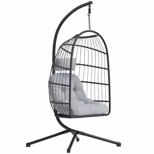 Outsunny Hanging Egg Chair with Stand in Grey