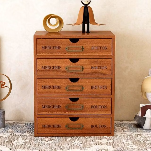 KORVIXA 5 Drawer Vintage Wooden Chest of Drawers in Brown W/D/H: 100 x 100 x 31 cm – 1