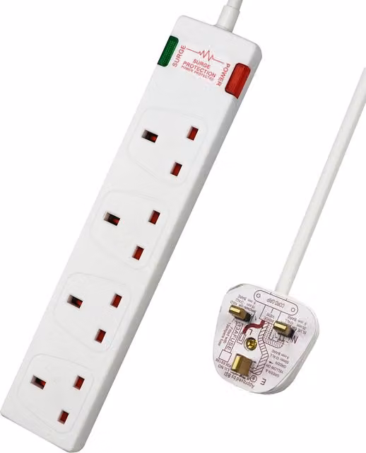 ExtraStar 4 Gang Surge-Protected Extension Lead, White, 3m